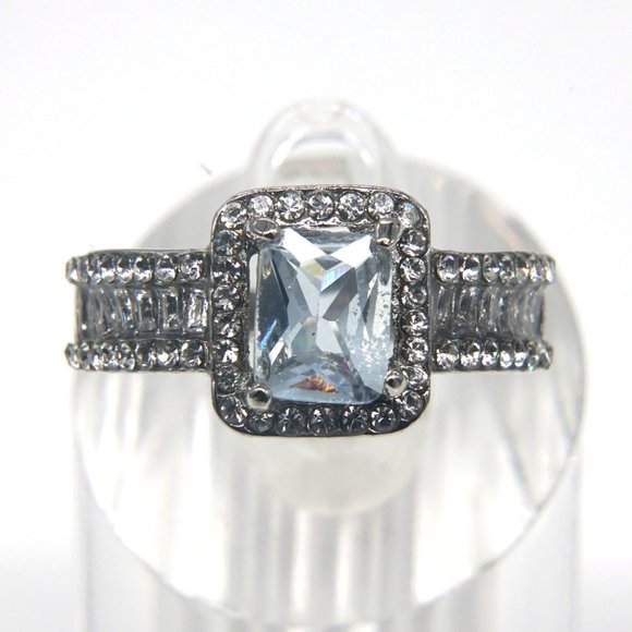 Silver Ring with Baby Blue Rectangular stone with CZ accents. - Picture 2 of 4